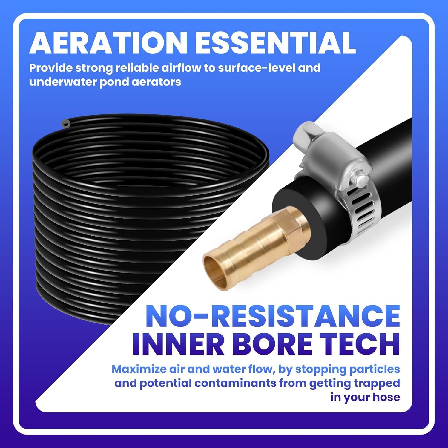 3/8" Self Sinking Aeration Hose, 328 Ft Pond Aerator Hose Kit with 4 stainless steel hose clamps and 4 fittings, Pond Tubing for Aquaculture, Garden and Lake (3937, Inches)