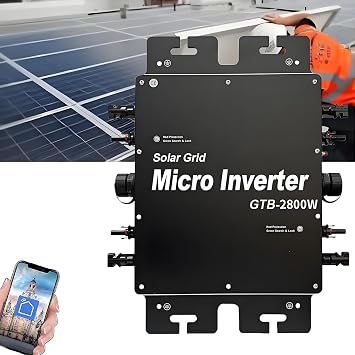 1600W/1800W/2000W/2400W/2800W Grid Tie Micro Inverter, Solar Panel Microinverter, Mppt Smart Micro PV System Waterproof, with WiFi or Mobile APP Monitoring System Black-2800W