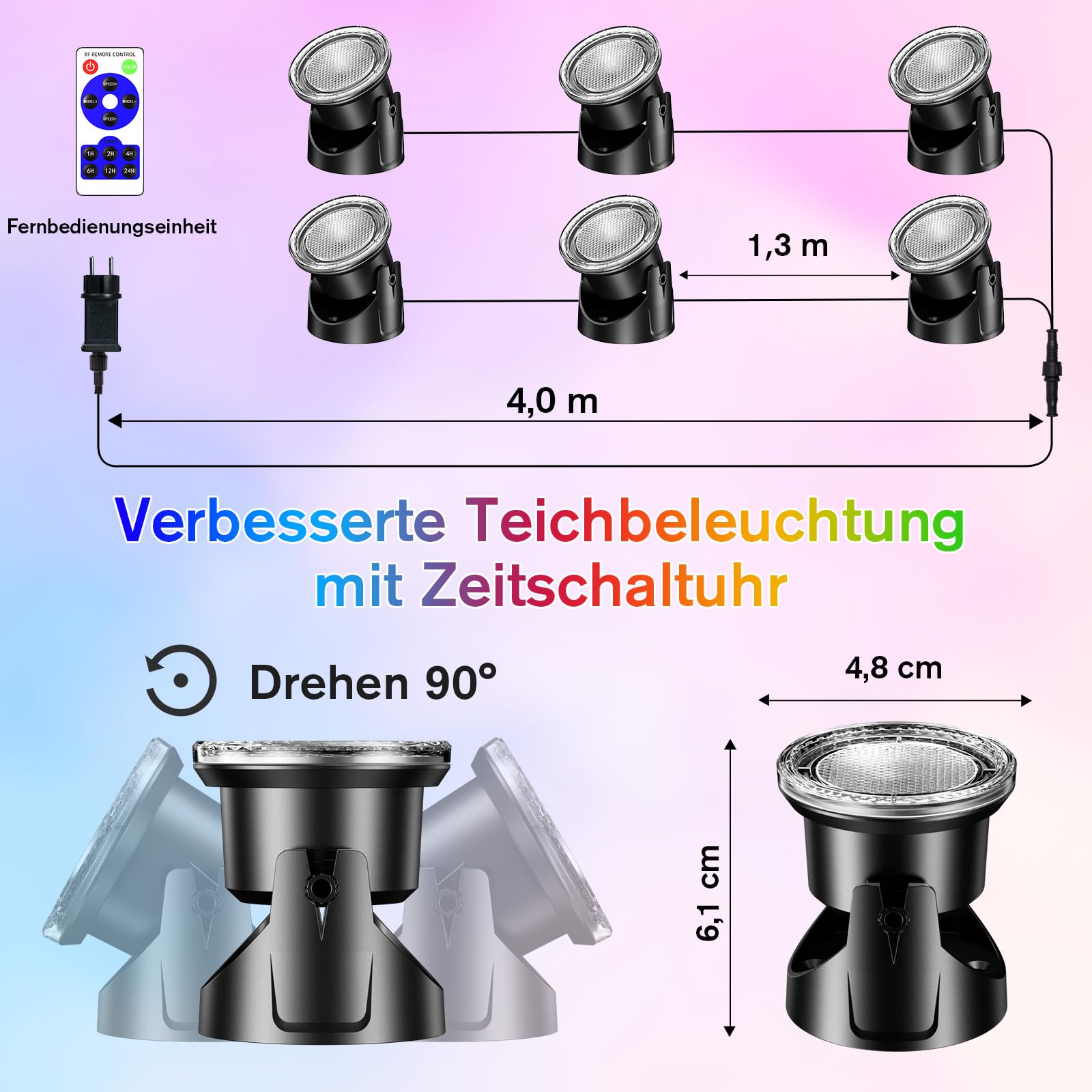 POPOSOAP Projecteurs Sous-Marins RGB avec Minuterie, 20 Couleurs Réglables Lampe LED Submersible IP68 Étanche, Télécommande pour Étang Jardin Piscine Aquarium Décoration (Lot de 6)
