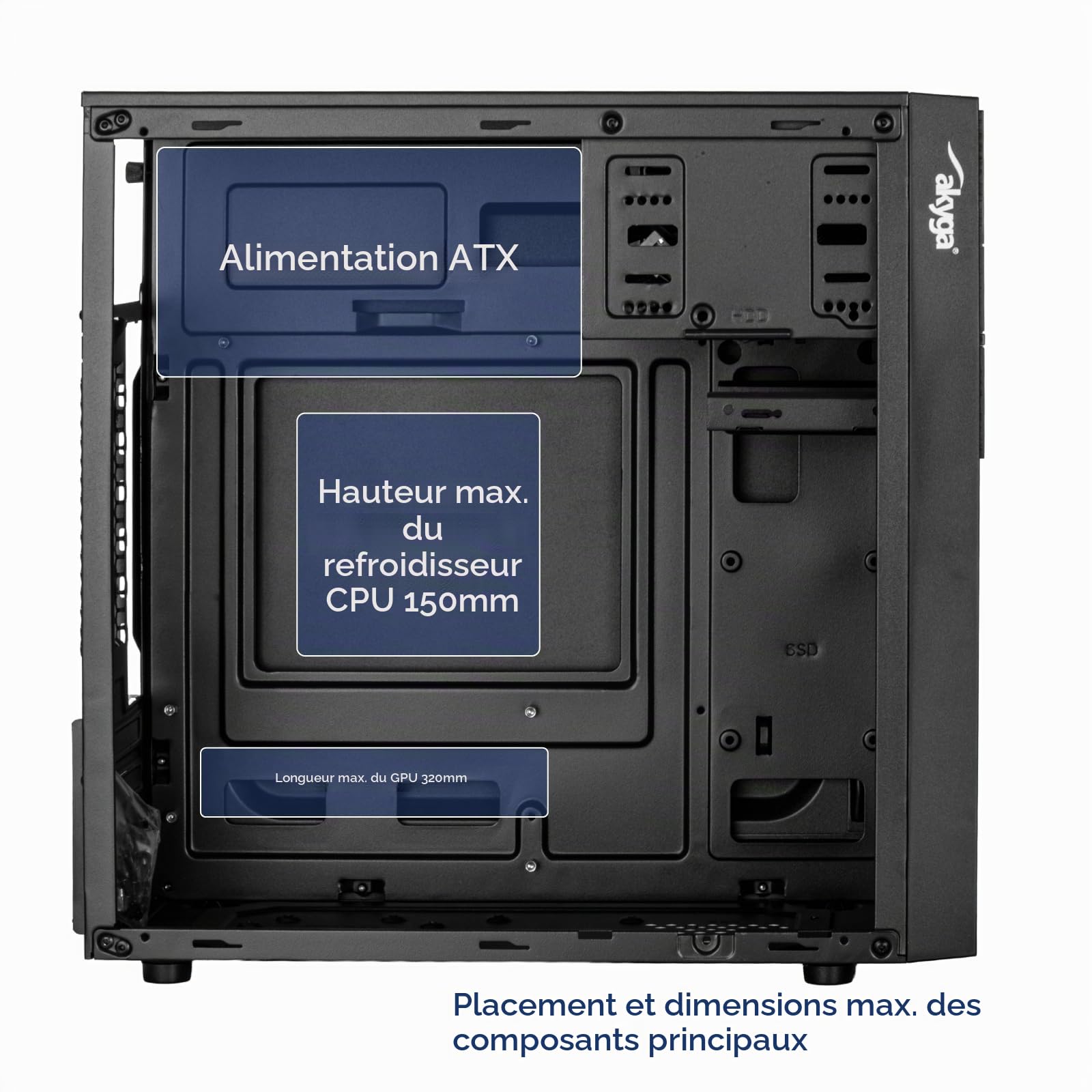 Akyga AK19BK Boîtier PC Micro Tour - Boîtier d'ordinateur Compact avec USB-C, USB 3.0 et Audio HD, Prend en Charge Micro ATX, Mini ITX, Flex ATX, pour Une Utilisation au Bureau et à la Maison, sans