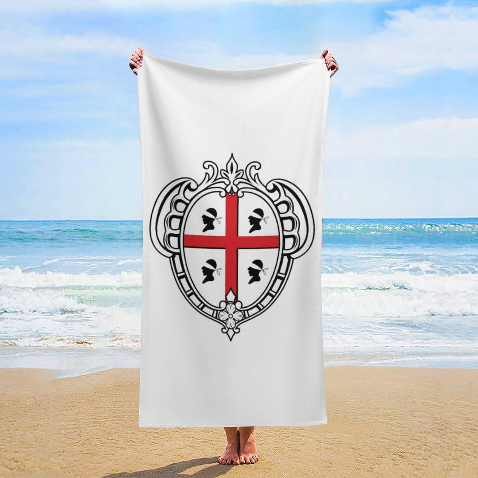 Asciugamano Da Spiaggia Con Stampa Della Bandiera Nazionale Della Sardegna Per Adulti E Bambini Grande In Morbida Microfibra Antisabbia Assorbente Ad Asciugatura Rapida Oversize 90X180Cm