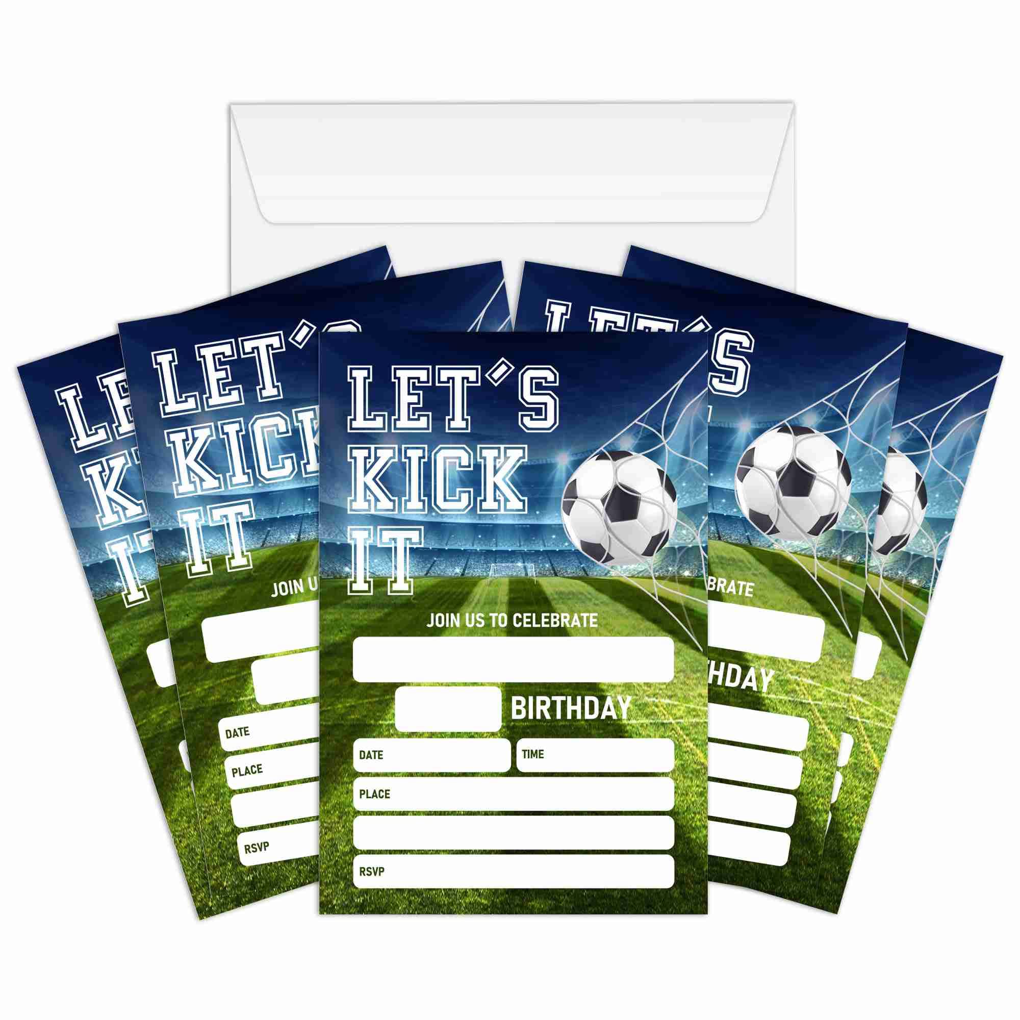 Soccer Themed Birthday Invitations Cards, Sports Game Party Invitations for Kids Boys and Girls, 20 Cards With 20 Envelopes Party Favors & Celebration Supplies-0071