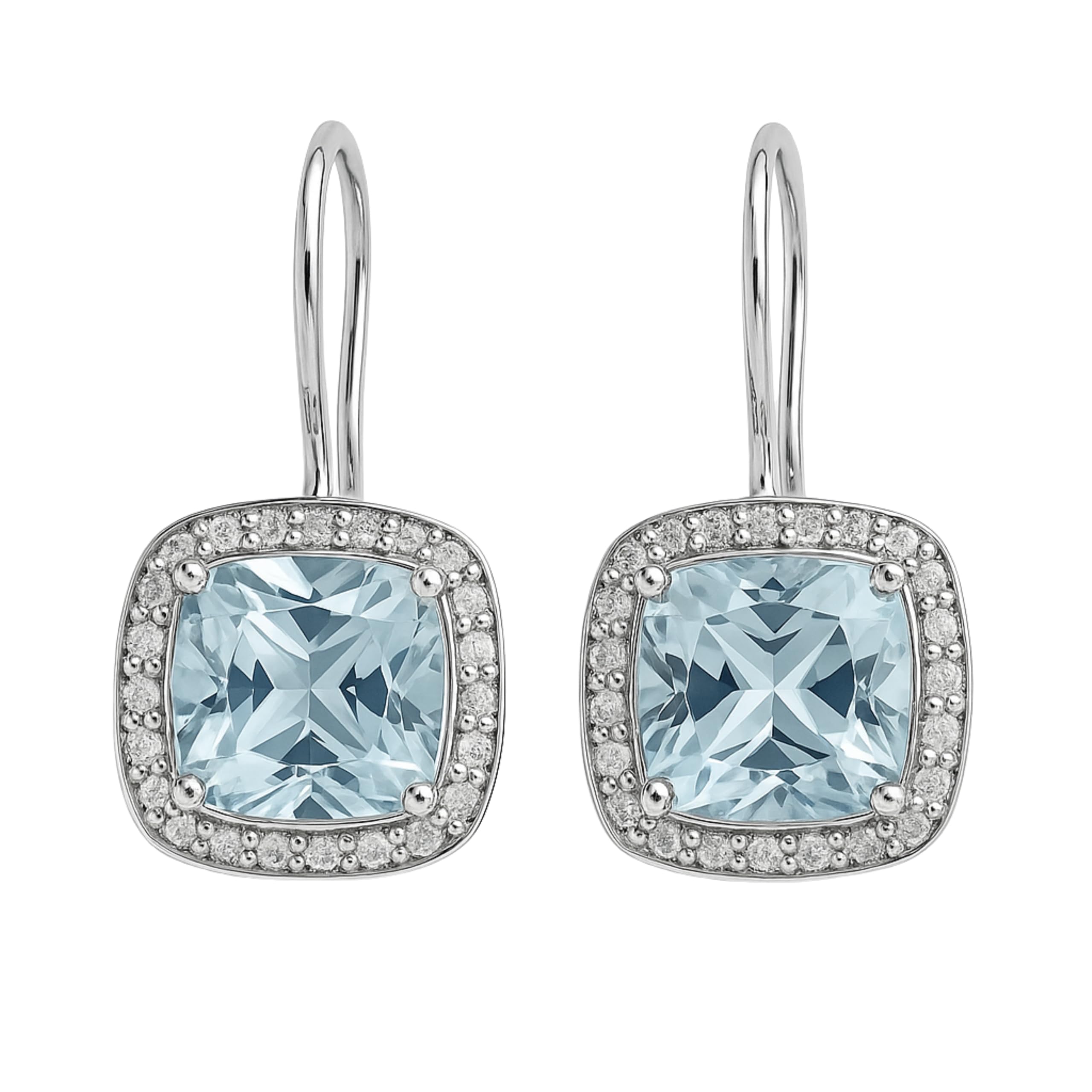 Blautopas Ohrhanger 925 Sterling Silber (Silber) | Kissenschliff Edelstein mit Zirkonia Halo - Handverlesener Naturstein - Geschenkidee fur Frauen - Designed in Norwegen