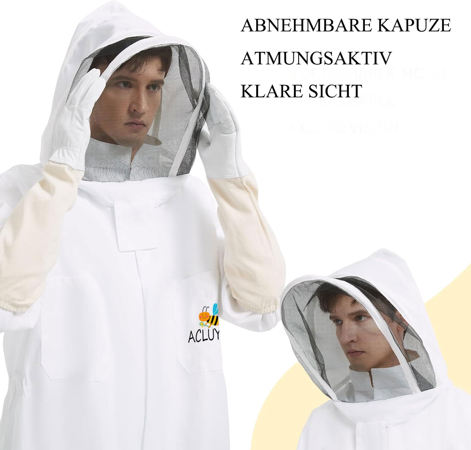 Bienenanzug für Männer und Frauen, stichfest, Imkeranzug aus Polycotton, Imkerkostüm mit Handschuhen und belüfteter Kapuze, Bienen-Outfit für den Garten und Imkereibedarf(L)