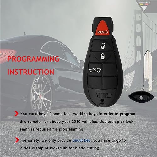 Miniatura 4 de Llavero Mushan M3N5WY783X - Paquete de 2 llaveros remotos con batería sin cortar para Chrysler 300 2008-2010 Fob para Dodge Challenger 2008-2010