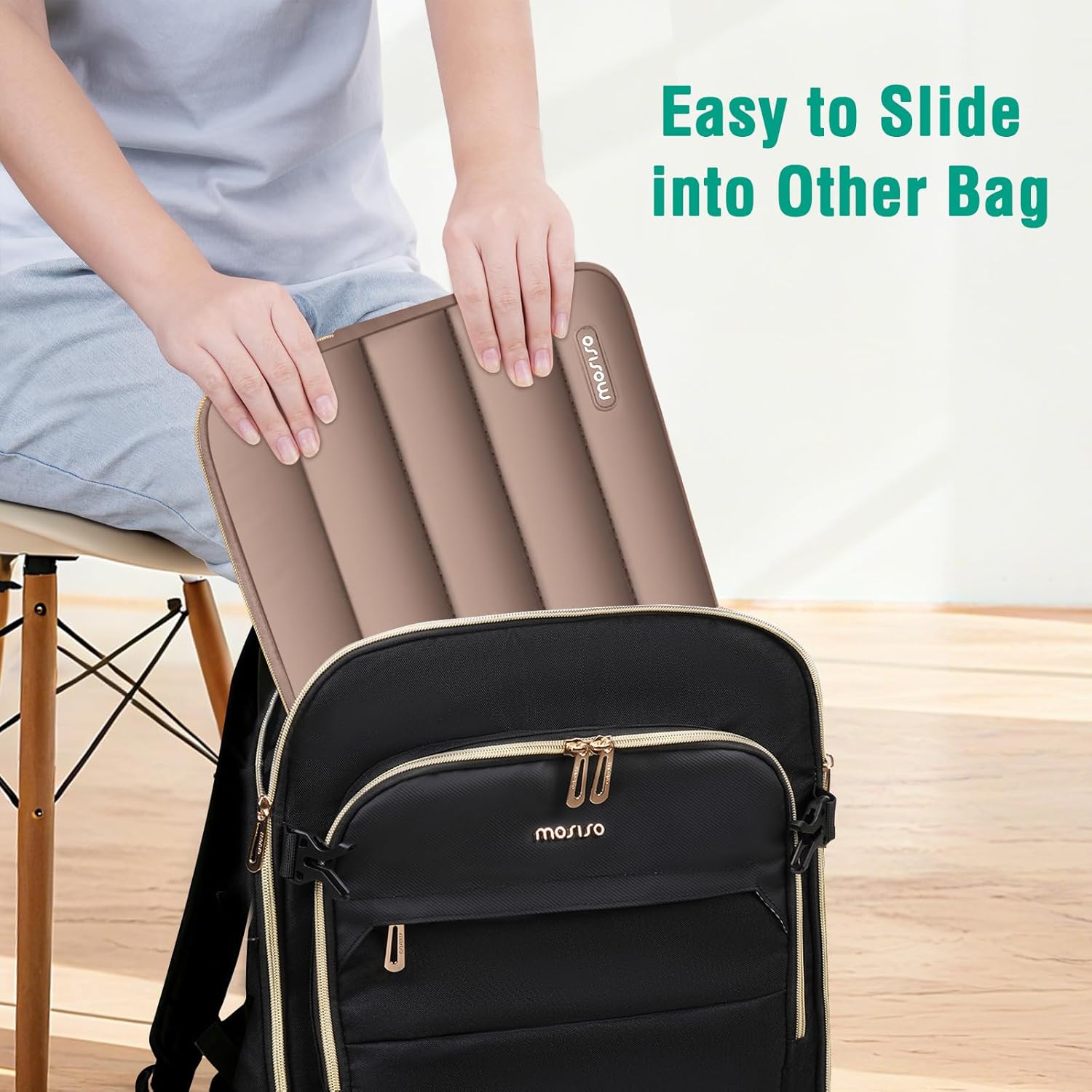 MOSISO Laptop Case 13.3 inch, 13-13.3 inch Puffy Laptop Sleeve Compatible with MacBook Air 13 13.6 M4 M3 M2 M1/Pro 13/Pro 14, HP Dell ASUS Lenovo,Polyester Horizontal Bag with Small Case, Brown | 13.3 inch, Polyester, Horizontal Bag, with Small Case, Brown - Image 7