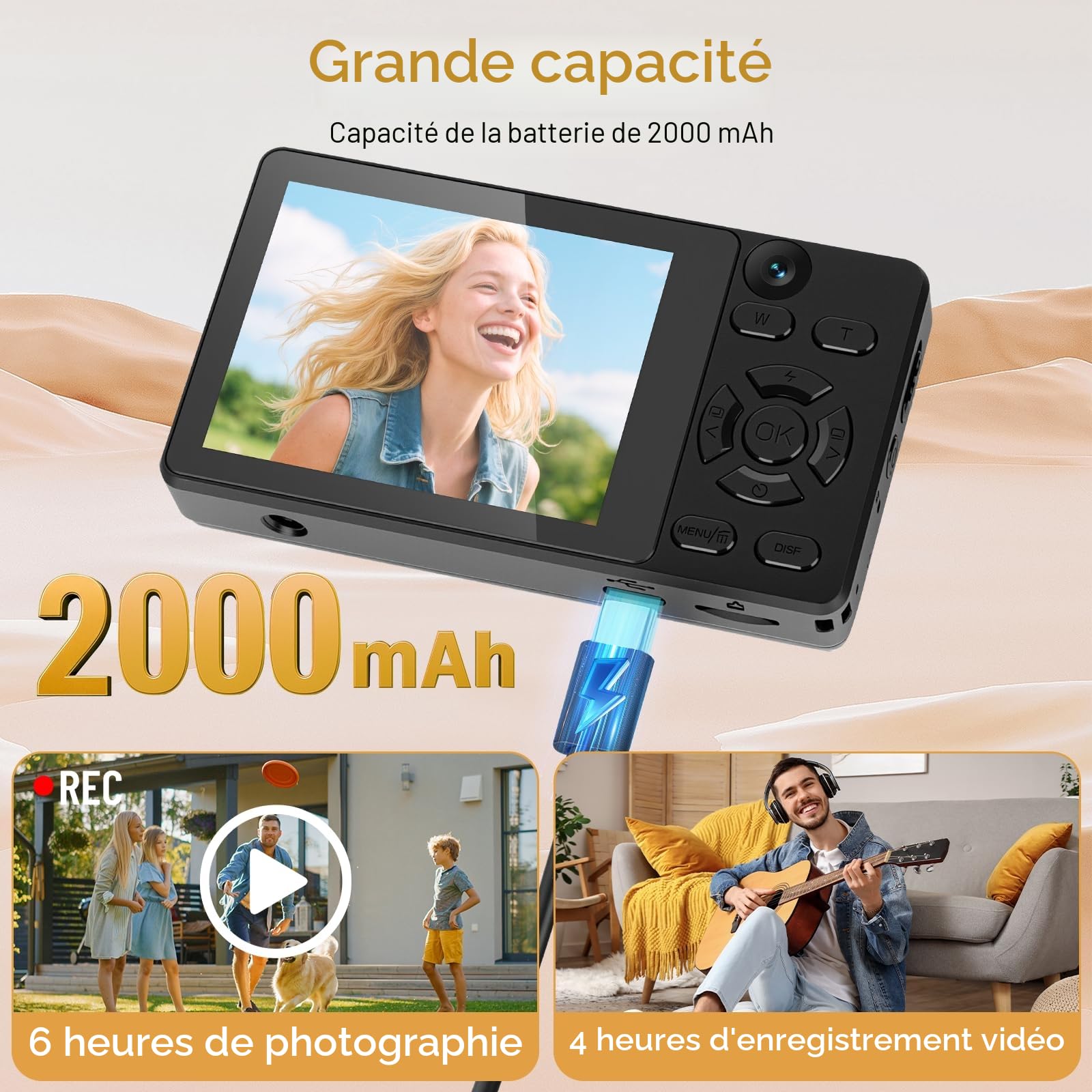 Appareil Photo Numérique 4K 64MP avec Double Caméra Avant et Arrière, Appareil Photo Compact Portable, Zoom Numérique 18X, Écran 2,8 Pouces, Carte 32G pour Enfants, Adolescents (Noir)