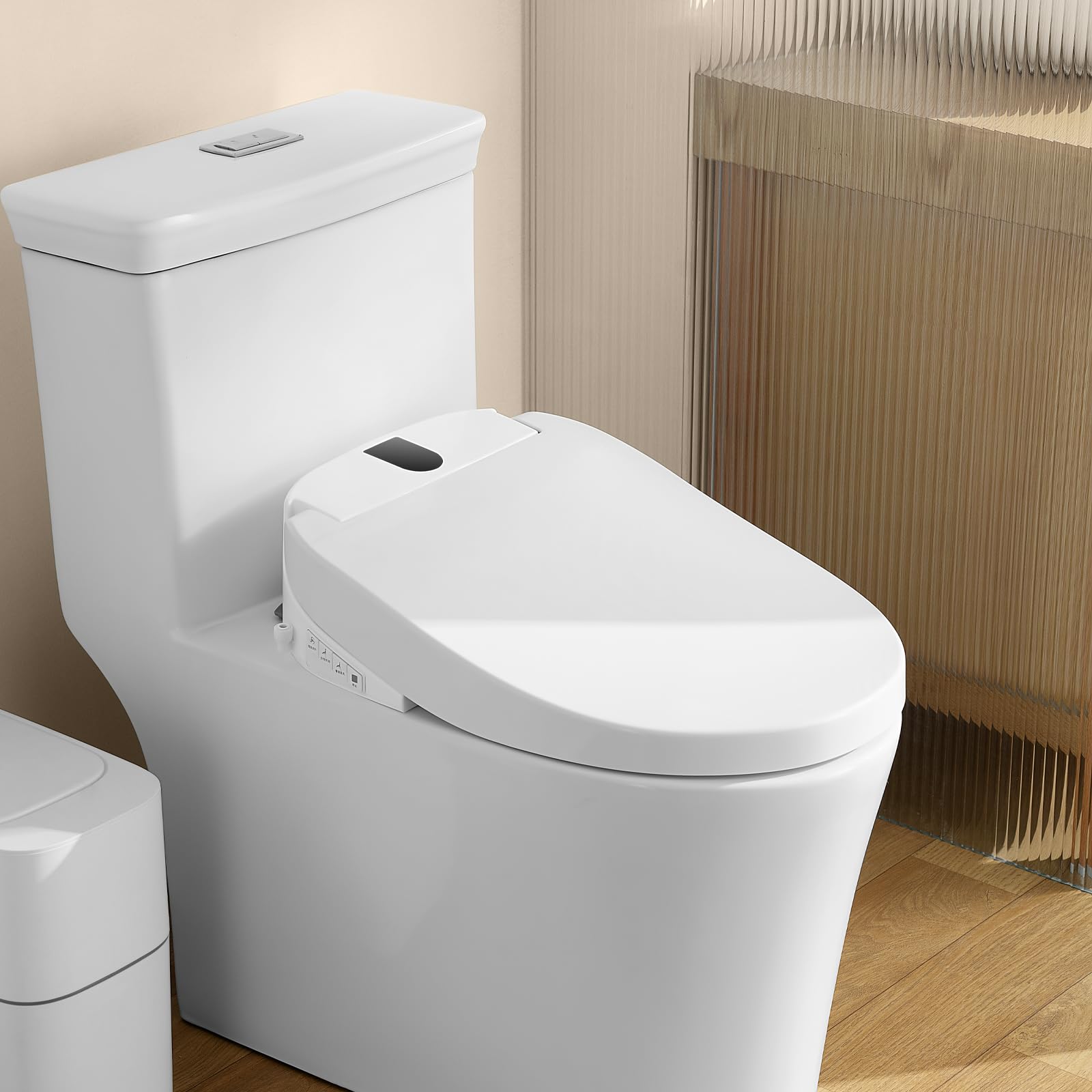 Bostar Asiento de Inodoro Inteligente Eléctrico, 5 Modos de Limpieza/Asiento Calefactado/Secado con Aire Caliente/Tapa de cierre lento Tapa WC Forma V con Pantalla digital, Confort y Elegancia