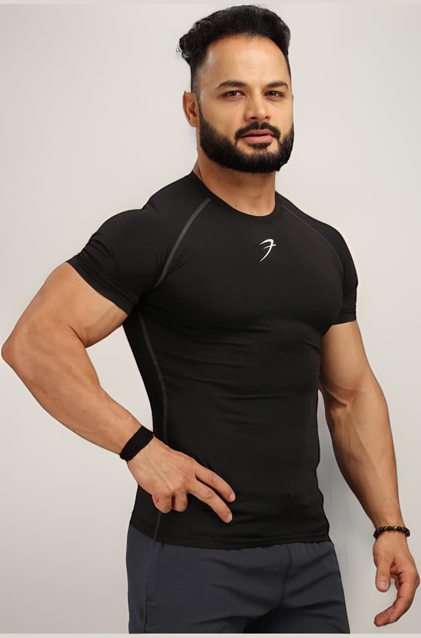 FUAARK Men's Half Sleeve Compression T-Shirt - Athletic Base Layer for Fitness