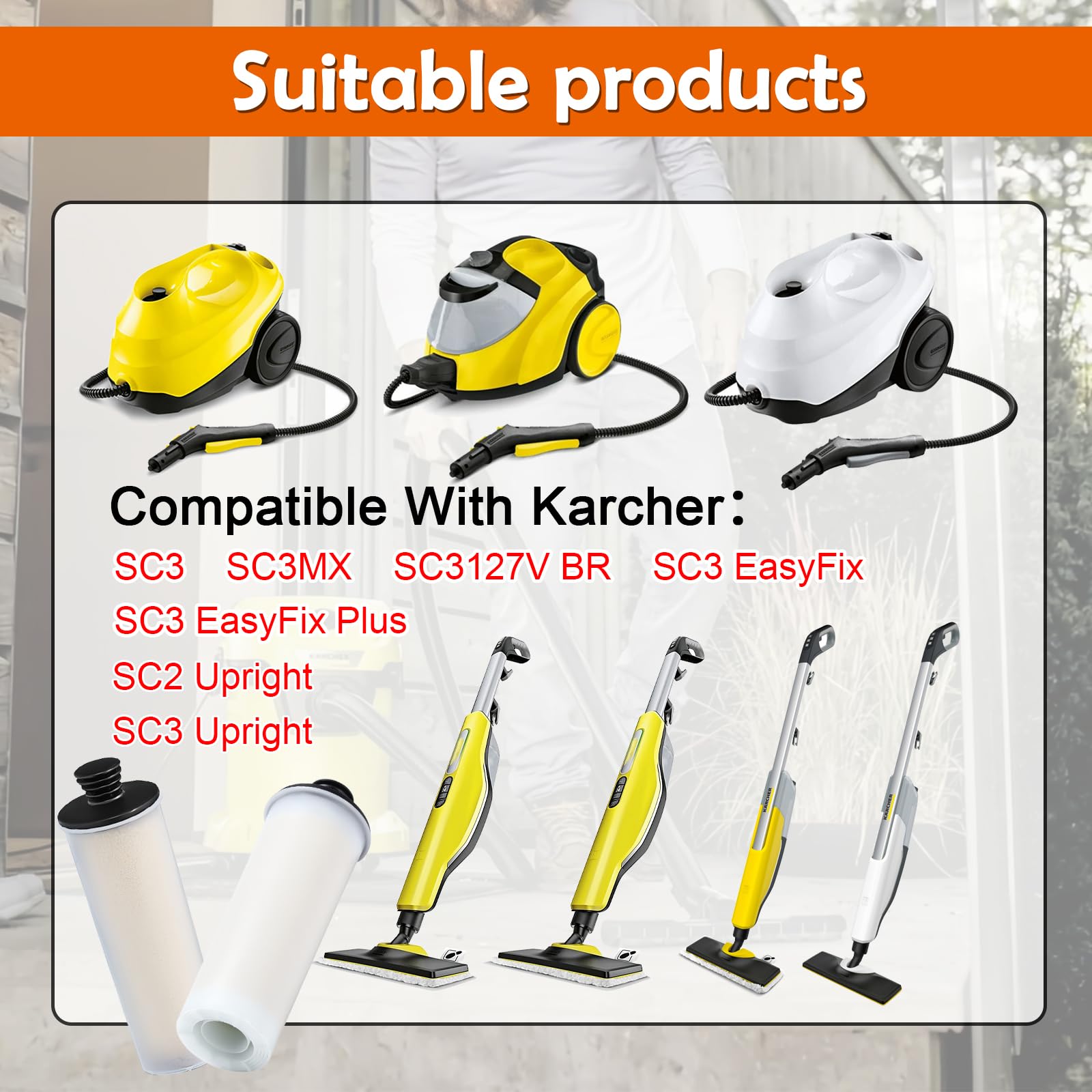 Lot de 2 cartouches de détartrage pour aspirateur Karcher SC2 Upright, SC3 EasyFix, SC3 Upright EasyFix, SC3 Upright EasyFix, SC3 Upright, SC3MX
