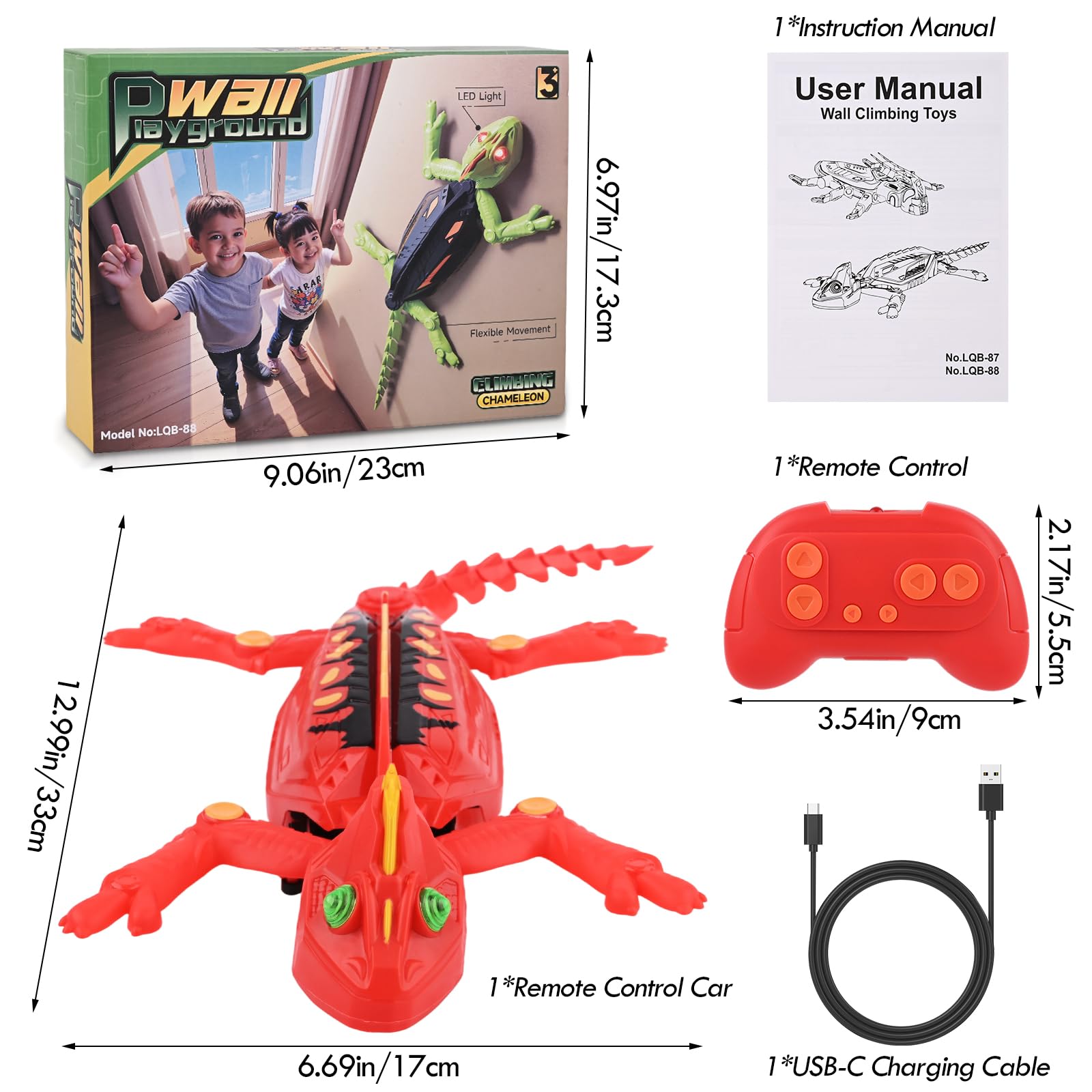 Euakee Recargable Camaleón Teledirigido, Lagarto Teledirigido con Ojos Led Luminosos, Lagarto Trepador de Paredes, JRegalos de Cumpleaños para Niños Niñas 3 4 5 6 7 8+ Años (B