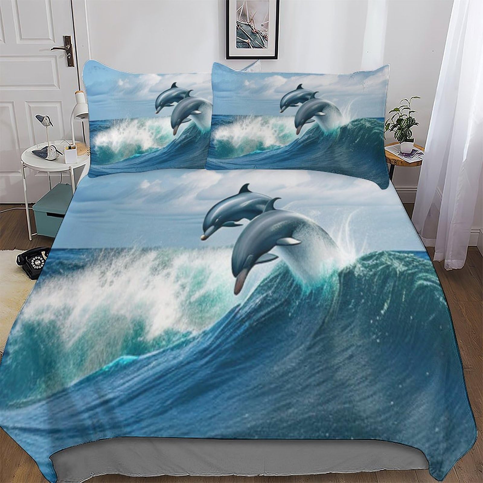 Housse de couette dauphin en microfibre pour une chambre d'enfant ou d'adulte thème marin