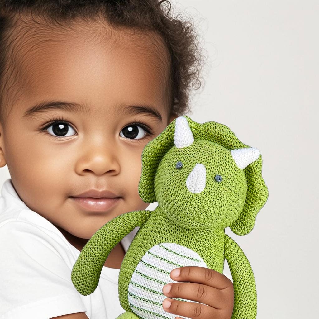 FLUFFYFUN Dinosauro Peluche Neonato 100% Cotone biologico 18cm (verde)
