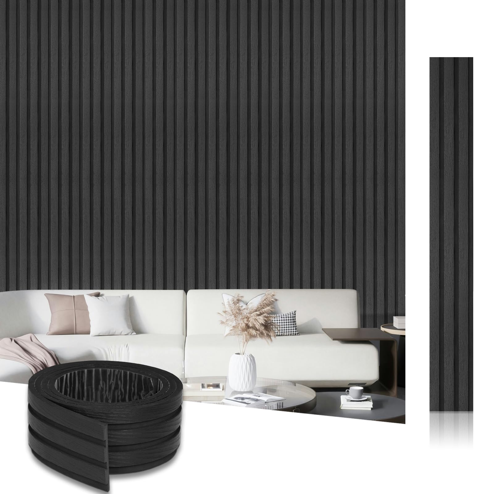 Self Adhesive Acoustic Slat Wall Panels, 4 Rolls 250 x 10cm - 1㎡