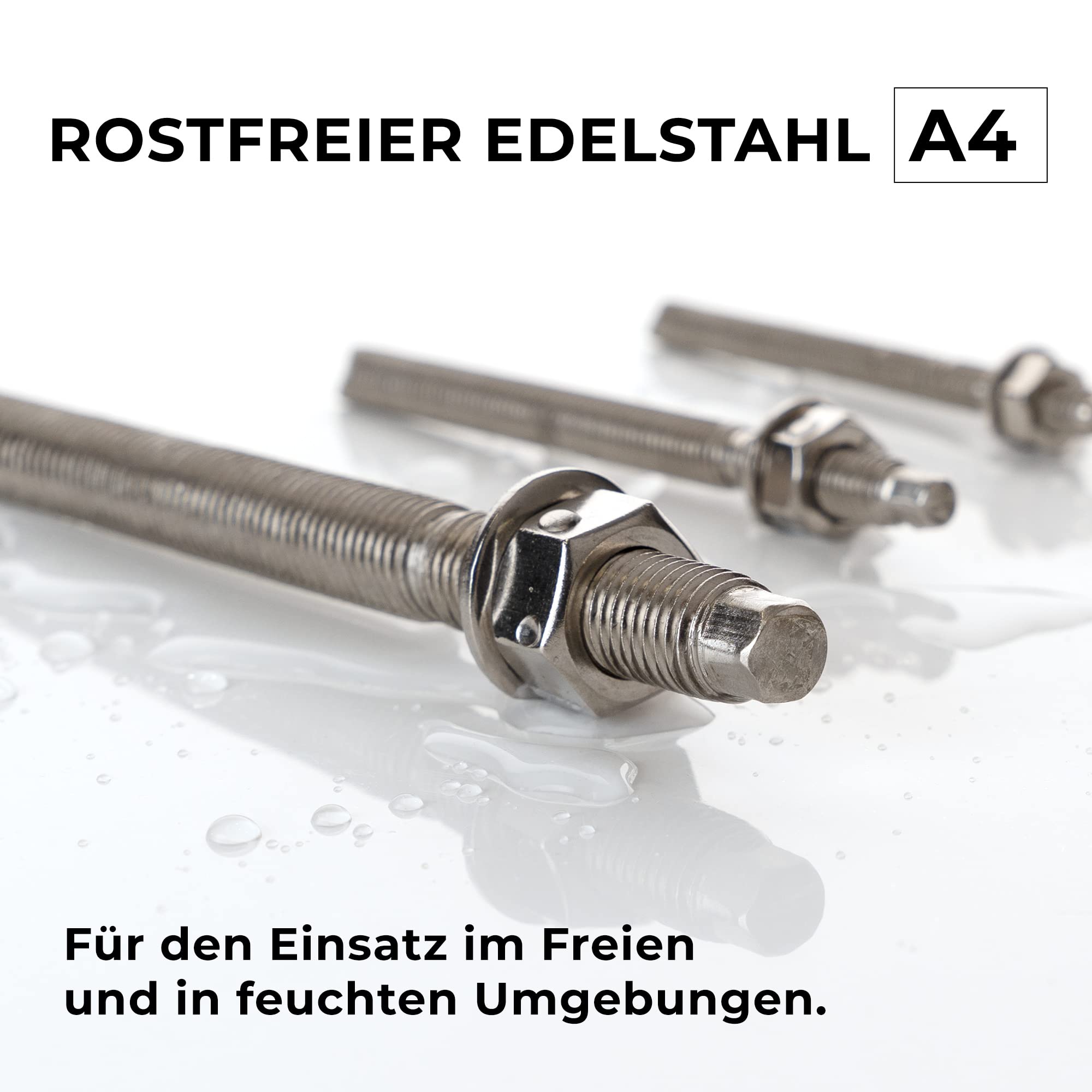 Isolbau Ankerstange aus A4 Stahl M16 x 190 mm - 10 Stück ETA Zulassung Gewindestange Verbundanker mit Mutter & Unterlegscheibe Schwerlast-Anker Schwerlast-dübel