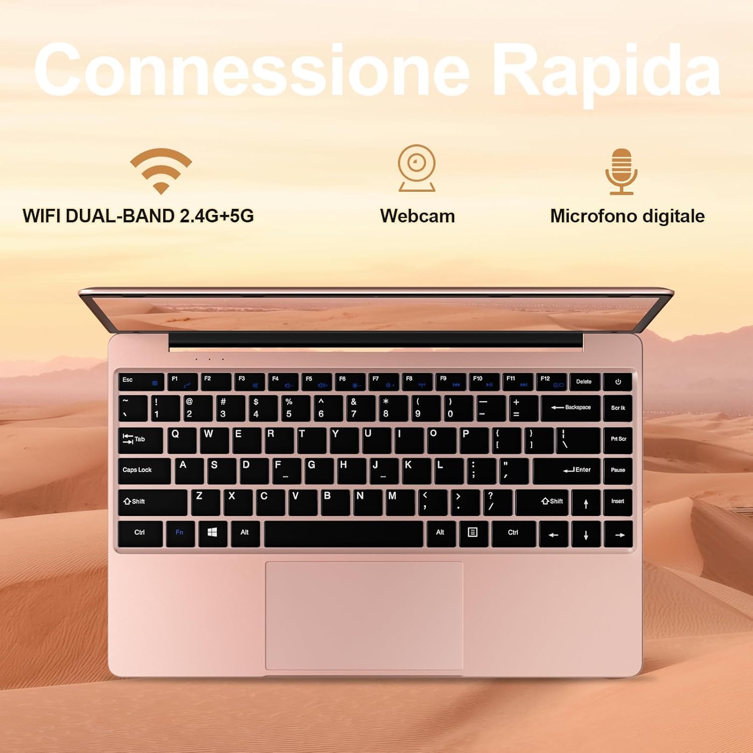PC Portatile Win 11 Computer 14 Pollici Notebook Metal Shell 256GB Supporta l' espansione 1TB SSD 2.4G+5G 1080P con mouse senza fili & & Film in lingua siliconica per tastiera(Italiana)-Oro rosa