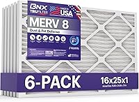 BNX TruFilter MERV 8 16x25x1 Air Filters (6-Pack) - Made in USA Electrostatic HVAC Furnace Filters for Dust, Pet Dander, Pollen, Mold - MPR 600-700 FPR 5