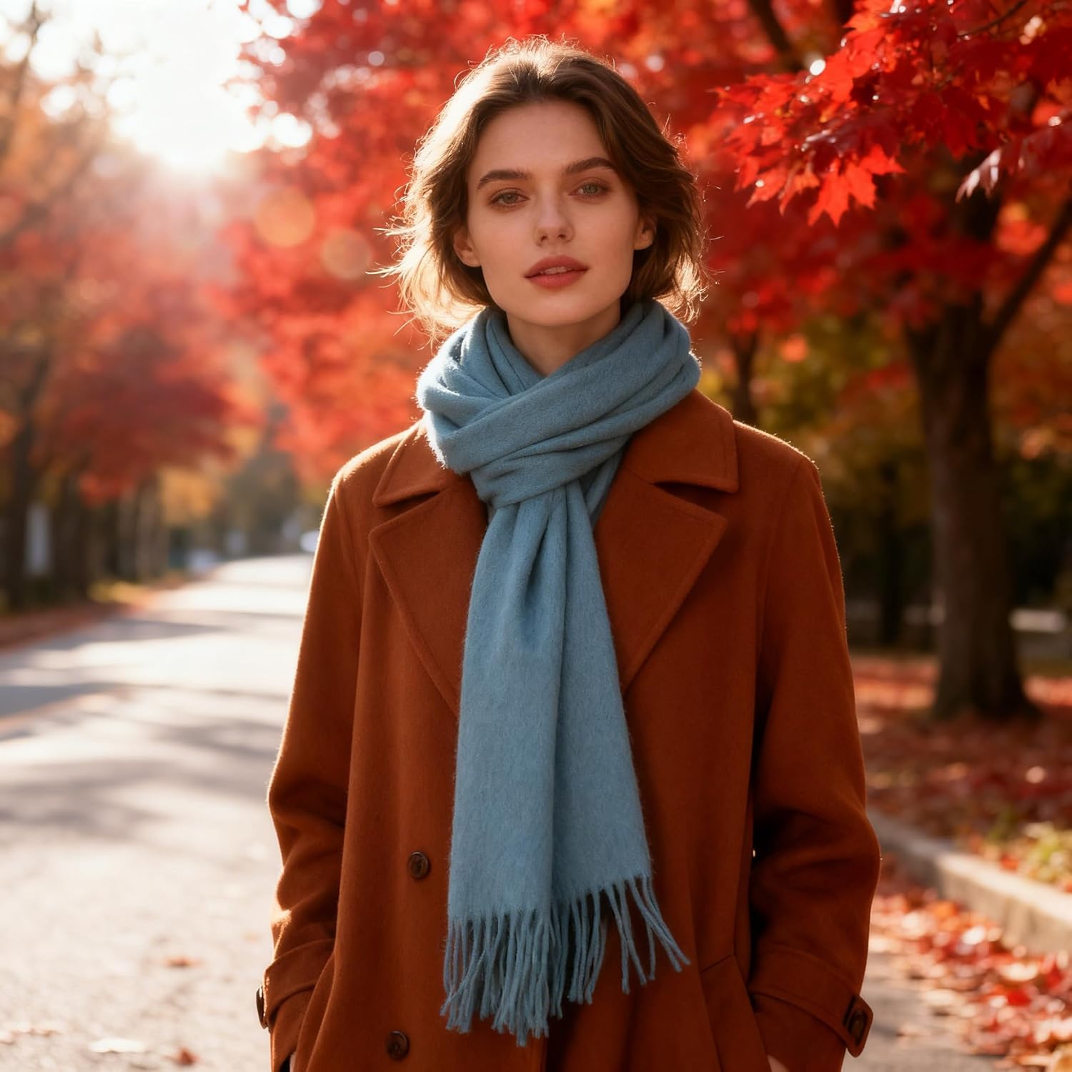 Wool Scarf for Women & Men, 100% Wool Scarves Wrap Shawl with Tassels, Elegant Soft Winter Scarf for Fall and Winter - Image 5