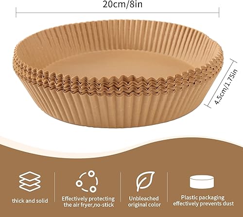 Miniatura 2 de QUANSHANGJU Papel para freidora de aire, 100 piezas de papel pergamino antiadherente, forro desechable para hornear asar microondas (8 pulgadas,