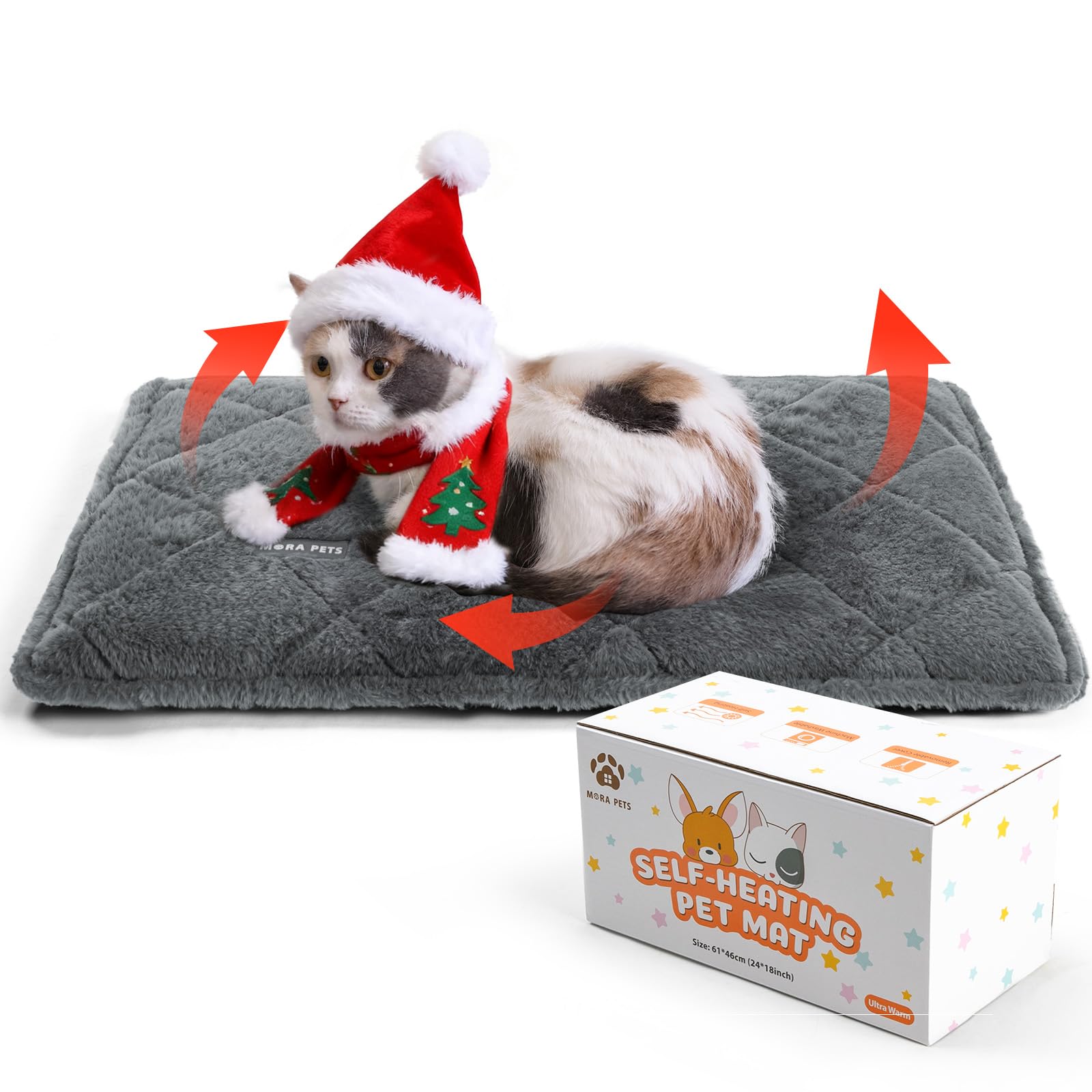 Mora Pets Tappeto riscaldante gatto Coperta autoriscaldante per gatti e cani Tappetino riscaldante Senza elettricità e batterie Coperta termica Rimovibile e Lavabile 60 x 46 cm