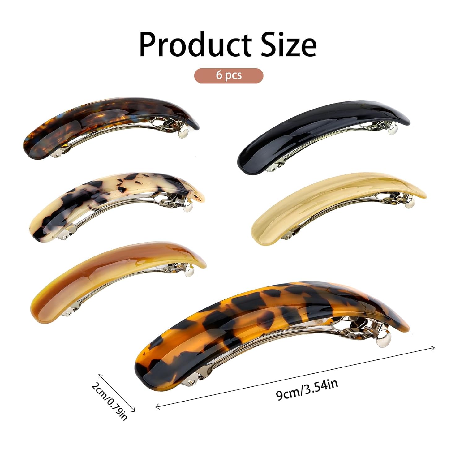 6 Pcs Hair Barrettes for Women, French Barrette Curved Tortoise Clips for Women Fine Thin Hair Fashion Accessories - Image 3