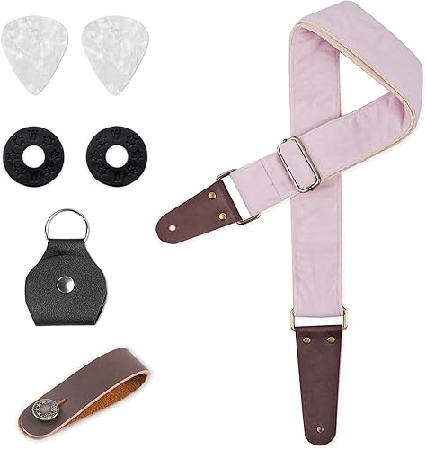 Miniatura 10 de QIELIZI La correa ajustable para guitarra incluye 2 cerraduras de correa, 2 púas a juego, 1 soporte para púas y 1 botón de correa de cuero.