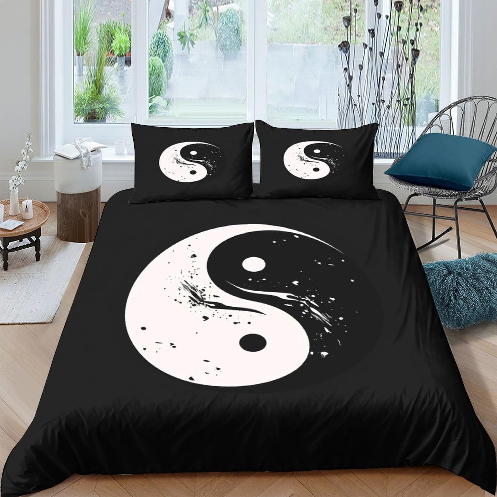 Housse de couette 220x240 cm et parure de lit 3 pièces microfibre douce style Tai Chi