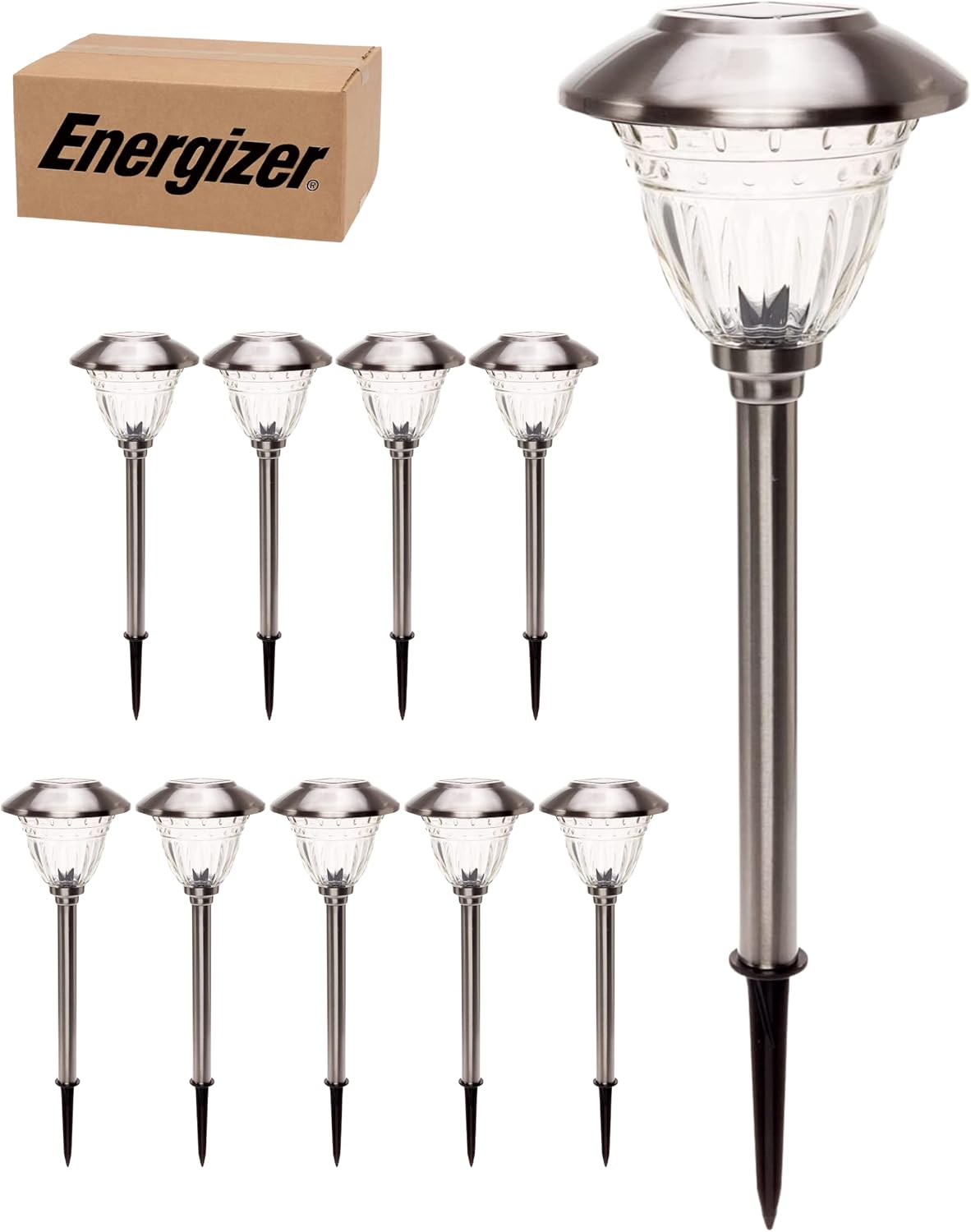 Energizer LED Solar Pathway Lights 10 Pack of [Stainless Steel