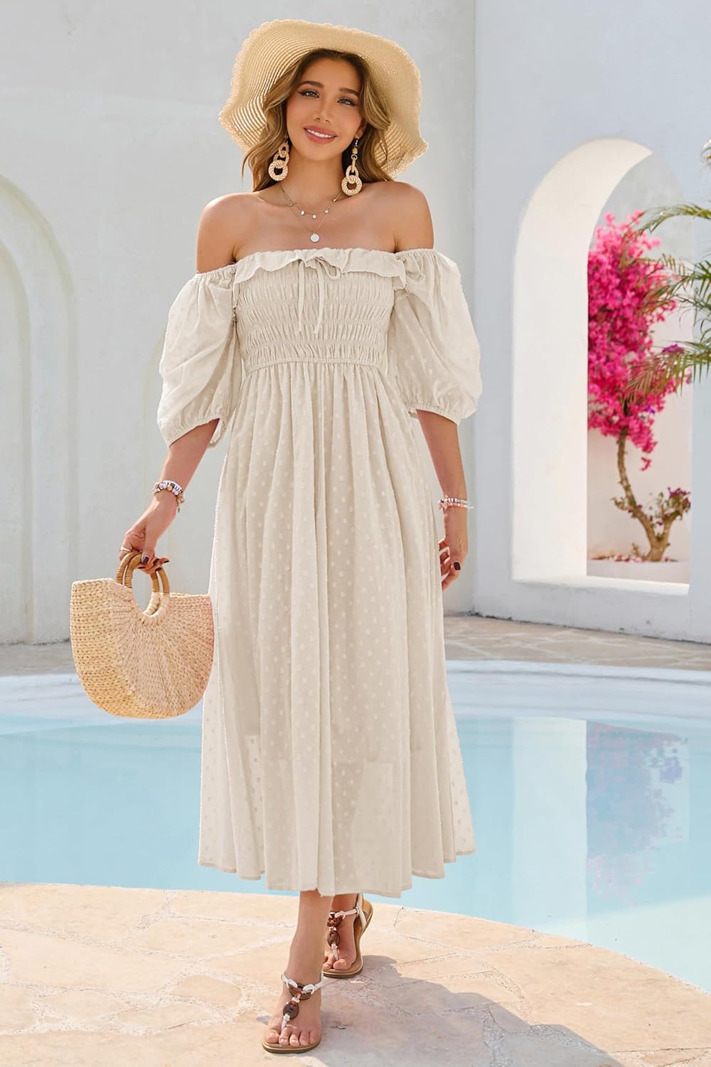 R.Vivimos Women Summer Half Sleeve Cotton Ruffled Vintage Elegant Backless A Line Flowy Long Dresses - Image 3