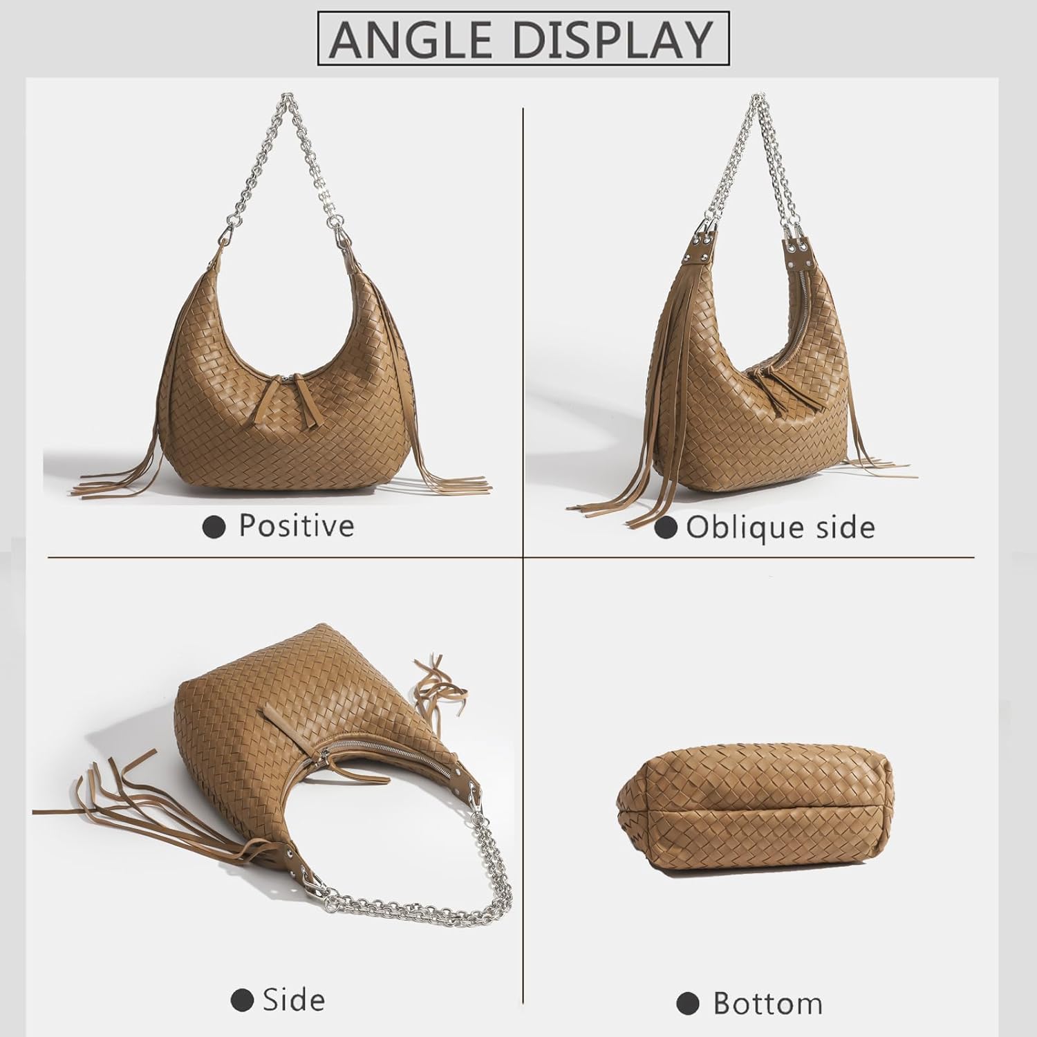 JINMANXUE Fringe Hobo Bag - Retro Handmade Woven Tote Bag for Women, Travel Shoulder Handbag - Image 4