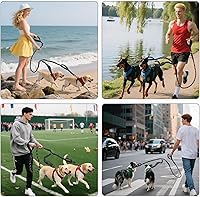 Vista 7 de Correa doble para perro sin enredos, correa elástica para dos perros, correas reflectantes con dos asas de tráfico adicionales para caminar 2 perros
