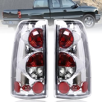 Tail Light Rear Lamp Compatible With 1999-2006 Chevy Silverado 1500 2500 3500 2007 Classic, 1999-2002 GMC Sierra 1500 2500 3500 Driver and Passenger Side Taillights without Bulb