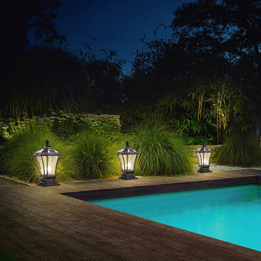 Zewnętrzne oświetlenie słupkowe, wodoodporna aluminiowa obudowa szklana lampa kolumnowa do ogrodzenia ogrodu patio werandy, oświetlenie filarowe w stylu retro