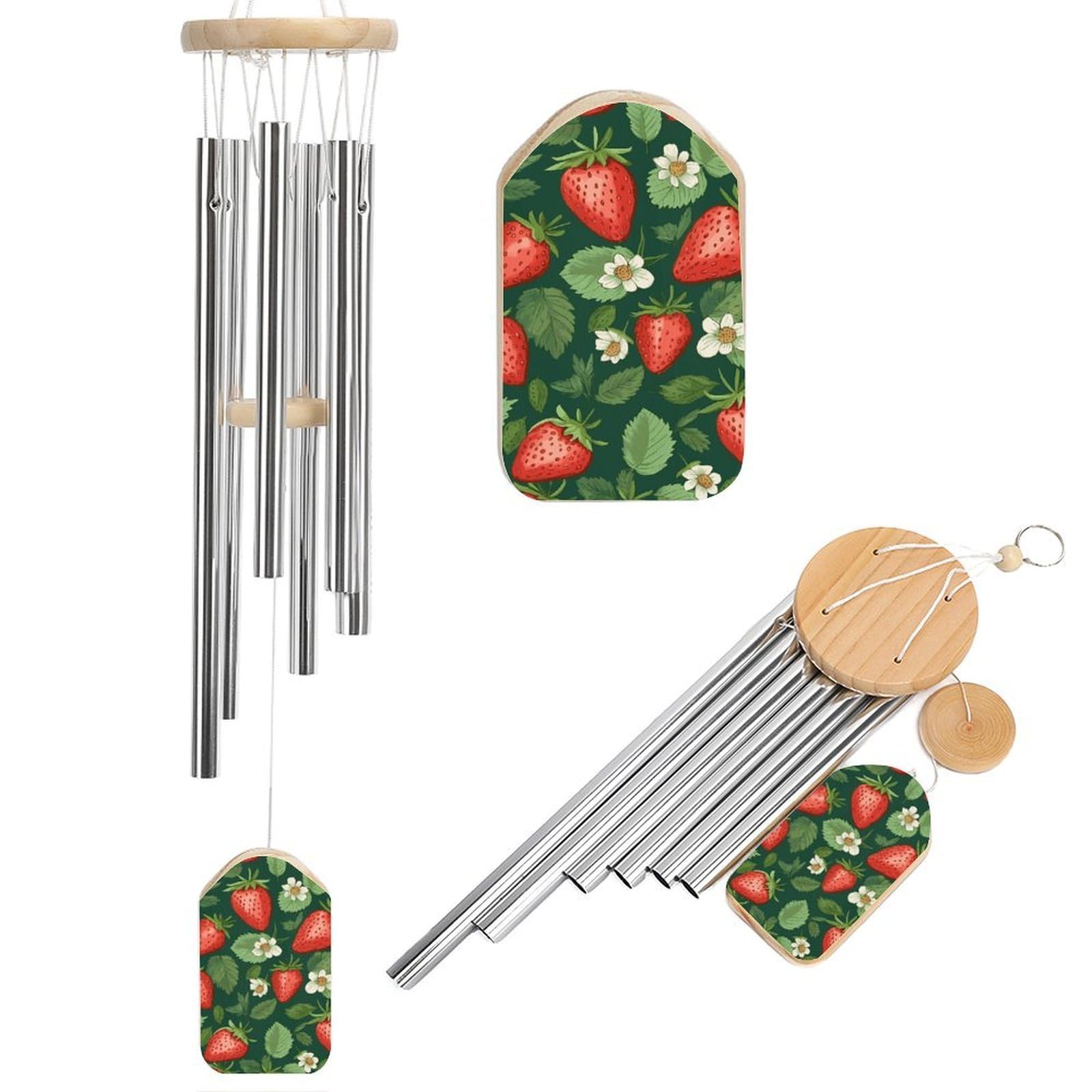 Fresh Strawberries and Leaves Wind Chimes for Outside Memorial Gift Sympathy Wind Chimes Aluminum Tube Windchime with Hook Windbell for Outdoor Patio Garden Decor Housewarming Gift