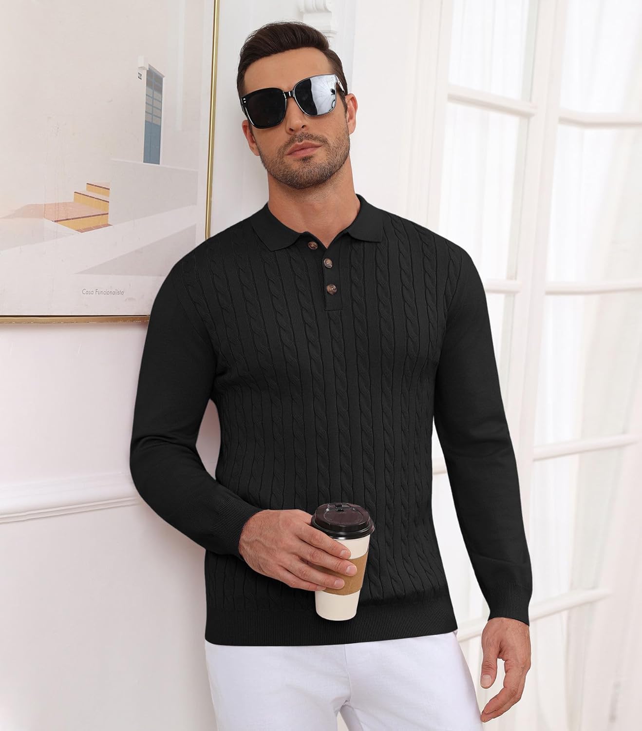 Lexiart Men's Cable Knit Sweater Long Sleeve Twist Patterned Warm Casual - Image 6