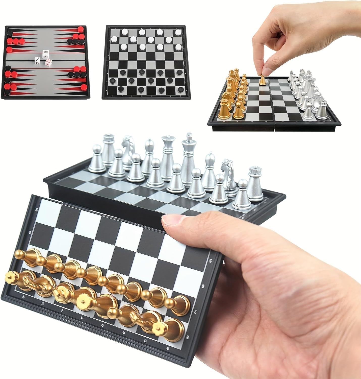Schachspiel Magnetisch, 20 X 20CM Mini Schach, 3-in-1 Reiseschach Klein, Schachspiele für Kinder, Schachbrett Einklappbar, Geeignet für Kinder und Erwachsene, Partys und Reisen