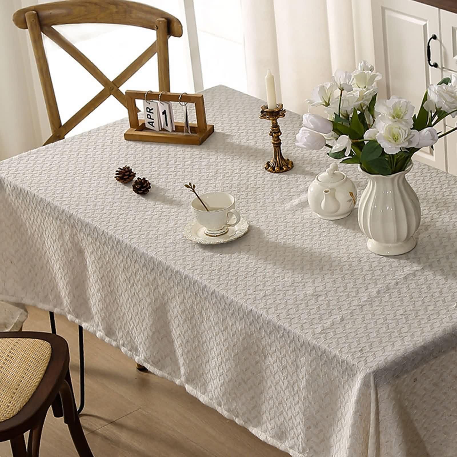 Nappe carrée vintage beige uni 140 x 140 cm en polyester durable et résistant
