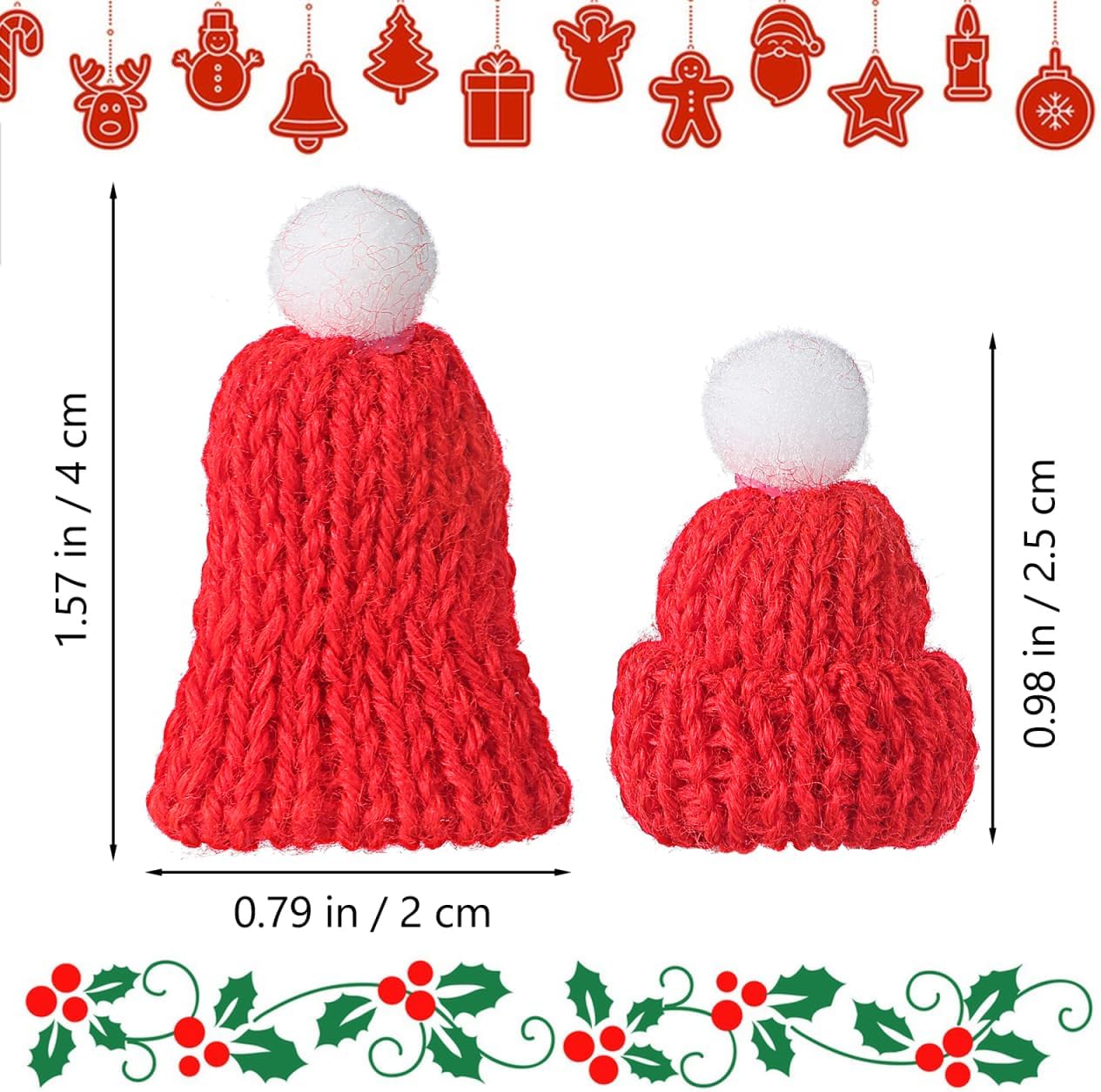 Amosfun 10pcs Christmas Knit Hat Mini Santa Hats Christmas Tree Ornaments DIY Craft Red