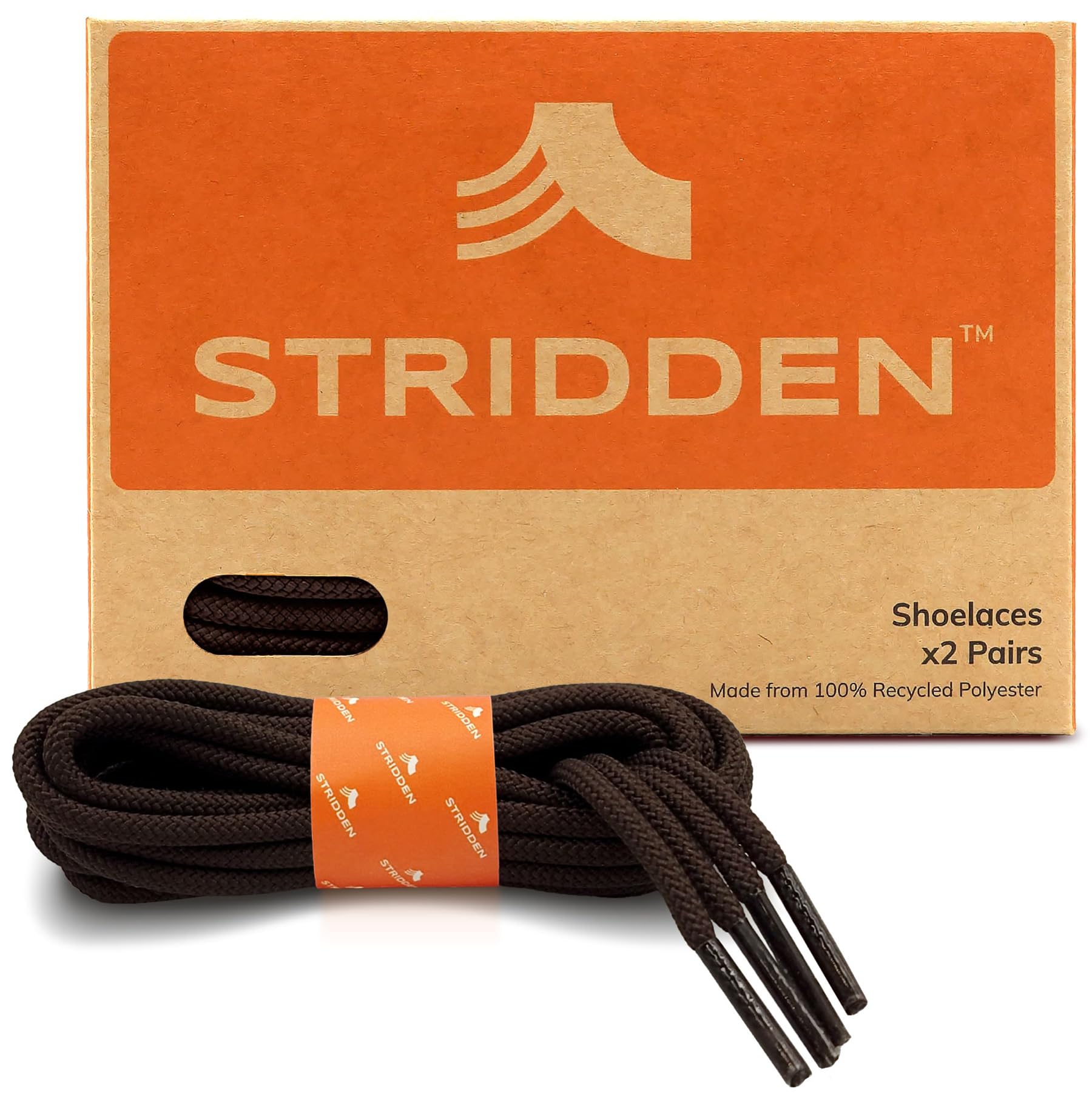 STRIDDEN 2 Pairs Round Boot Shoe Laces, Eco-Positive, Strong Durable Shoelaces for Outdoor Hiking Shoes/Work Boots/Sneakers