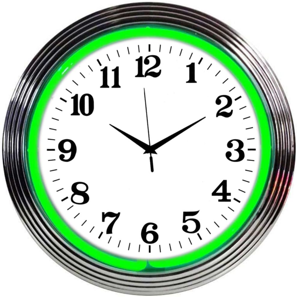 Neonetics Bar and Game Room Neon Alphanumeric Wall Clock with Green Neon and Chrome Rim, 15-Inch