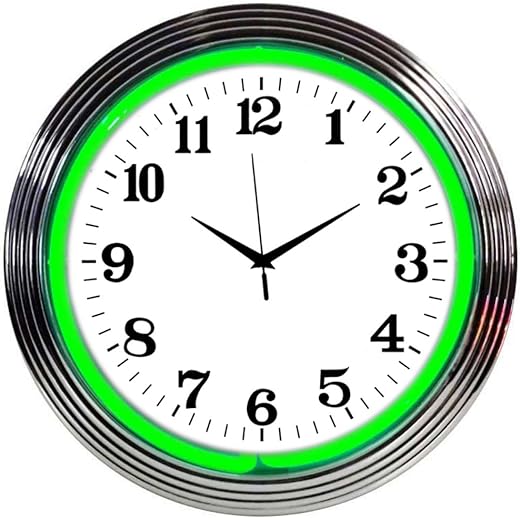 15-Inch Green Neon Chrome Clock