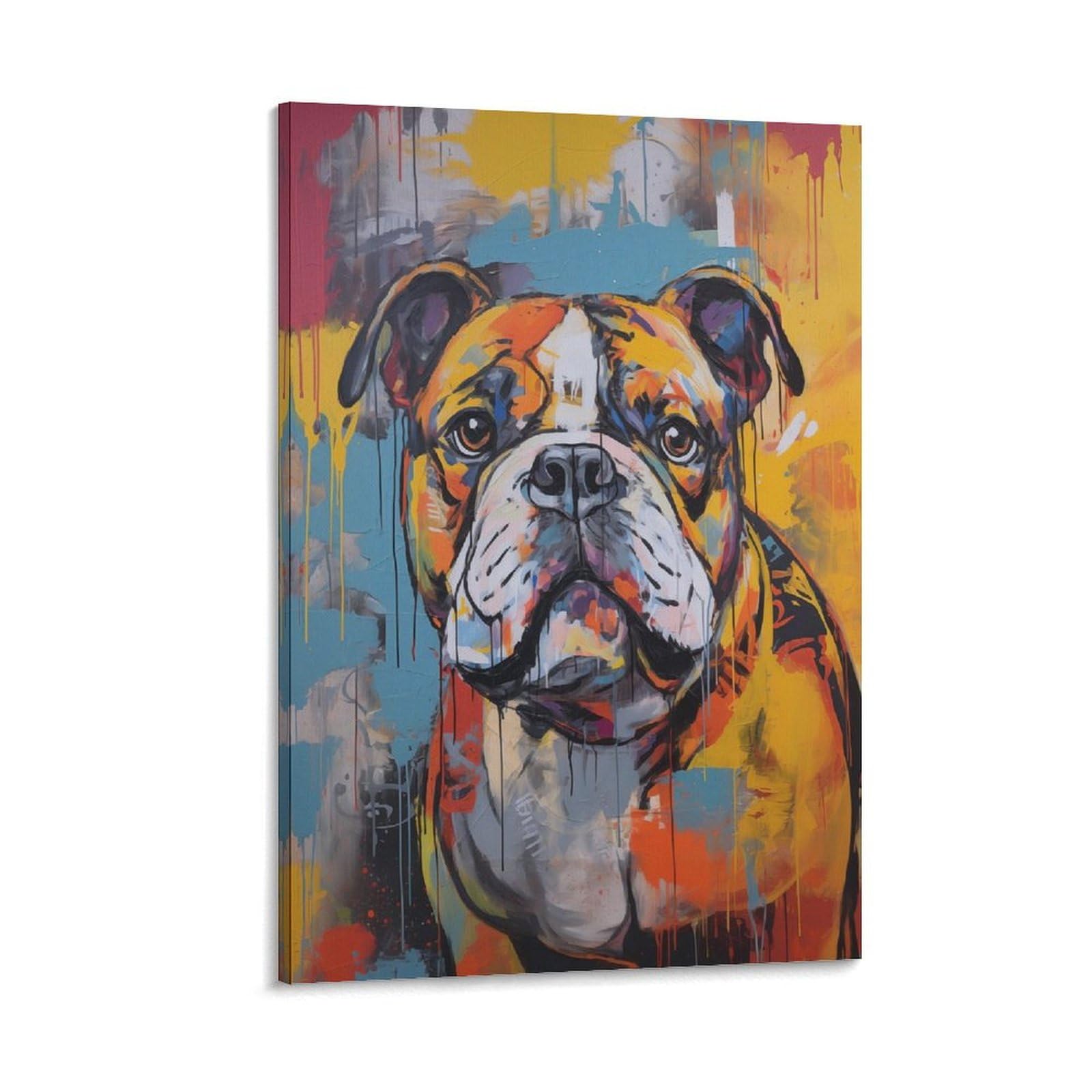 Fupmtklt Frame-Style English Bulldog Dog Portrait Poster Graffiti Art Rolled Canvas Poster Bold & Expressive Dog Portrait Poster Unique Decor Gift Poster Canvas Poster Wall Art Decor Print Picture Paintings For Living Roo