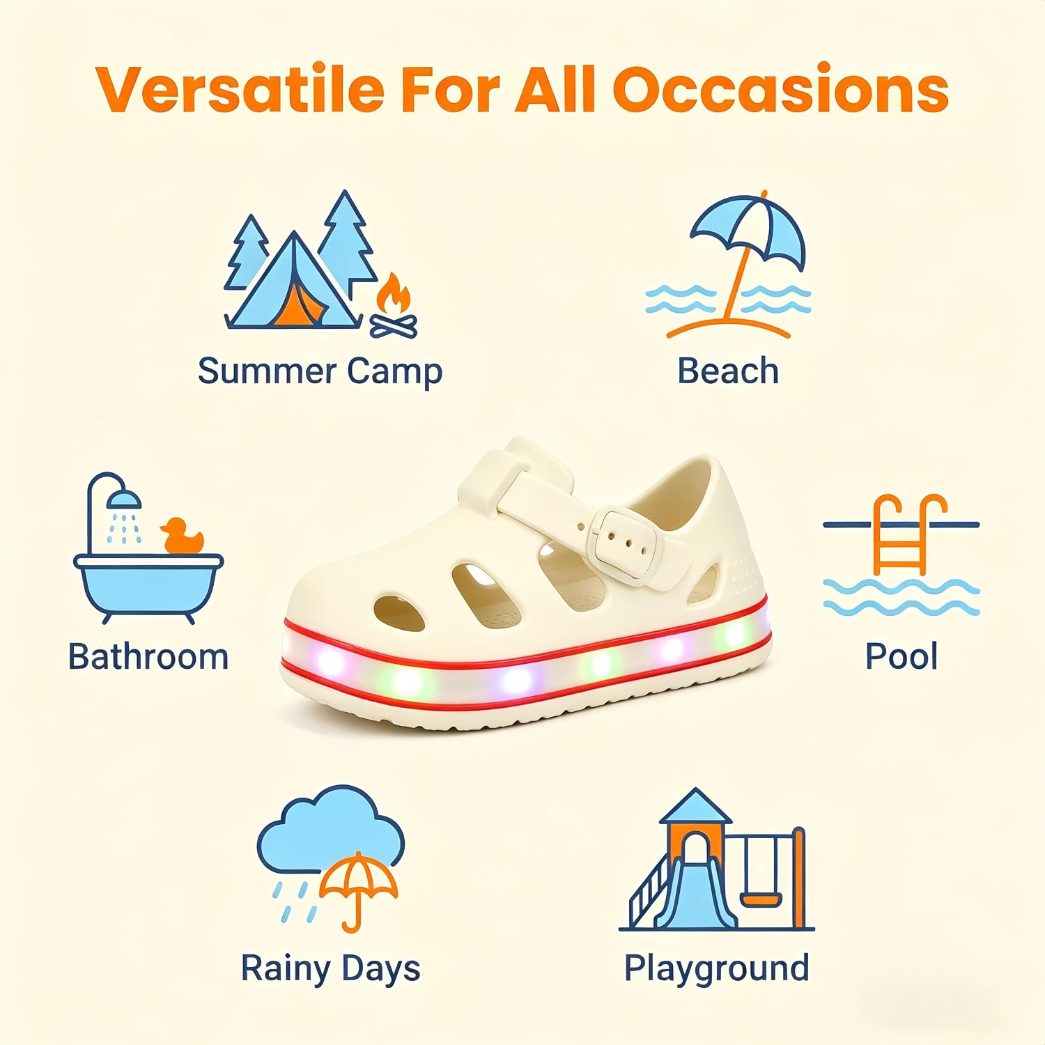 Toddler Wide Toe Box Sandals for Boys & Girls,Children's Closed Toe Light Up Water Sandal with Adjustable Strap