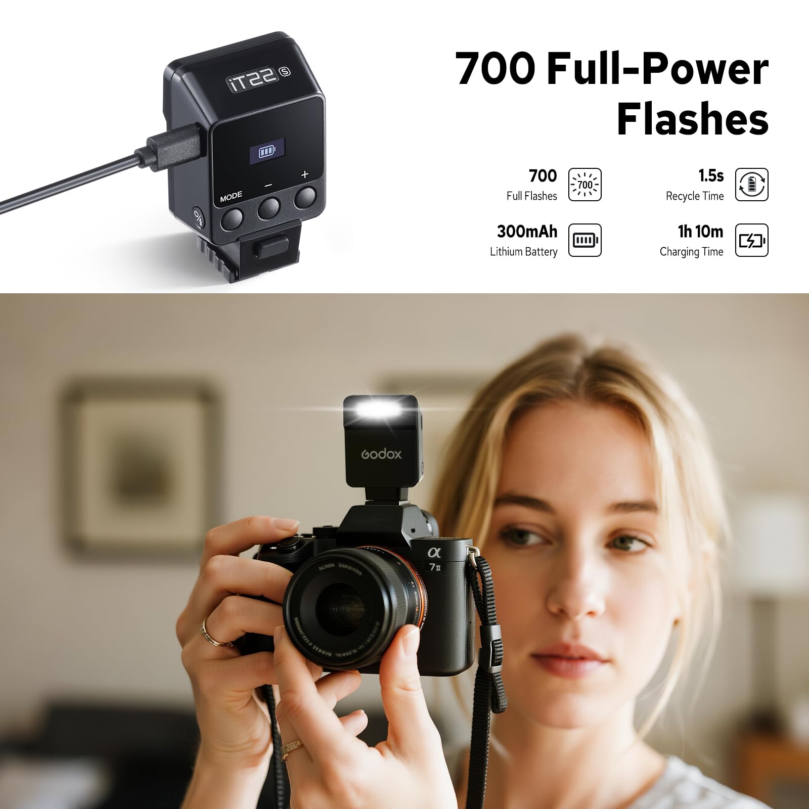 Godox iT22 S iT22S Mini Flash TTL per Fotocamera Sony con Batteria al Litio Integrata 700 Lampi