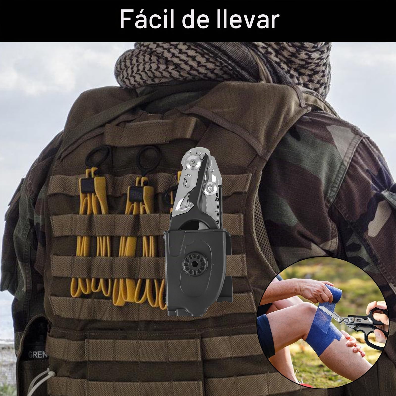 Raptor Response - Tijeras de rescate multifunción con 6 funciones, pinzas plegables de acero inoxidable, tijeras para traumatismos