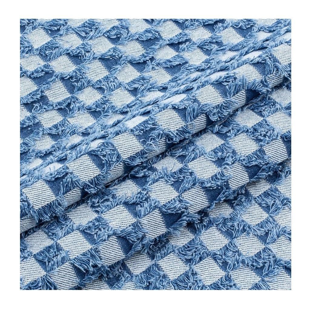 Jeansstoff Zum Nahen Meterware Baumwollstoffe Gewaschener Jeansstoff Patch-Gitter 145 Cm Breit Jacquard Zum Nähen Von Hosen, Jacken, Dekorationen(Color:blau)(Blue1,3x1.45M(9.84x4.75ft))