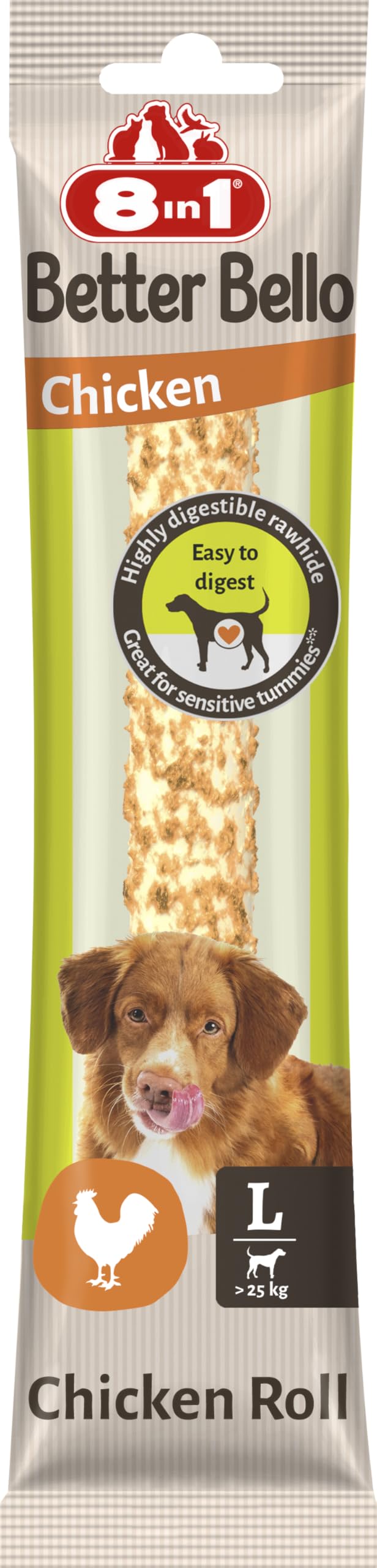 8in1 Better Bello Chicken Roll L - leicht verdauliche Kaurolle für große Hunde mit Huhn, Kauartikel für Hunde mit empfindlichen Magen, 80g Beutel (1 Stück)