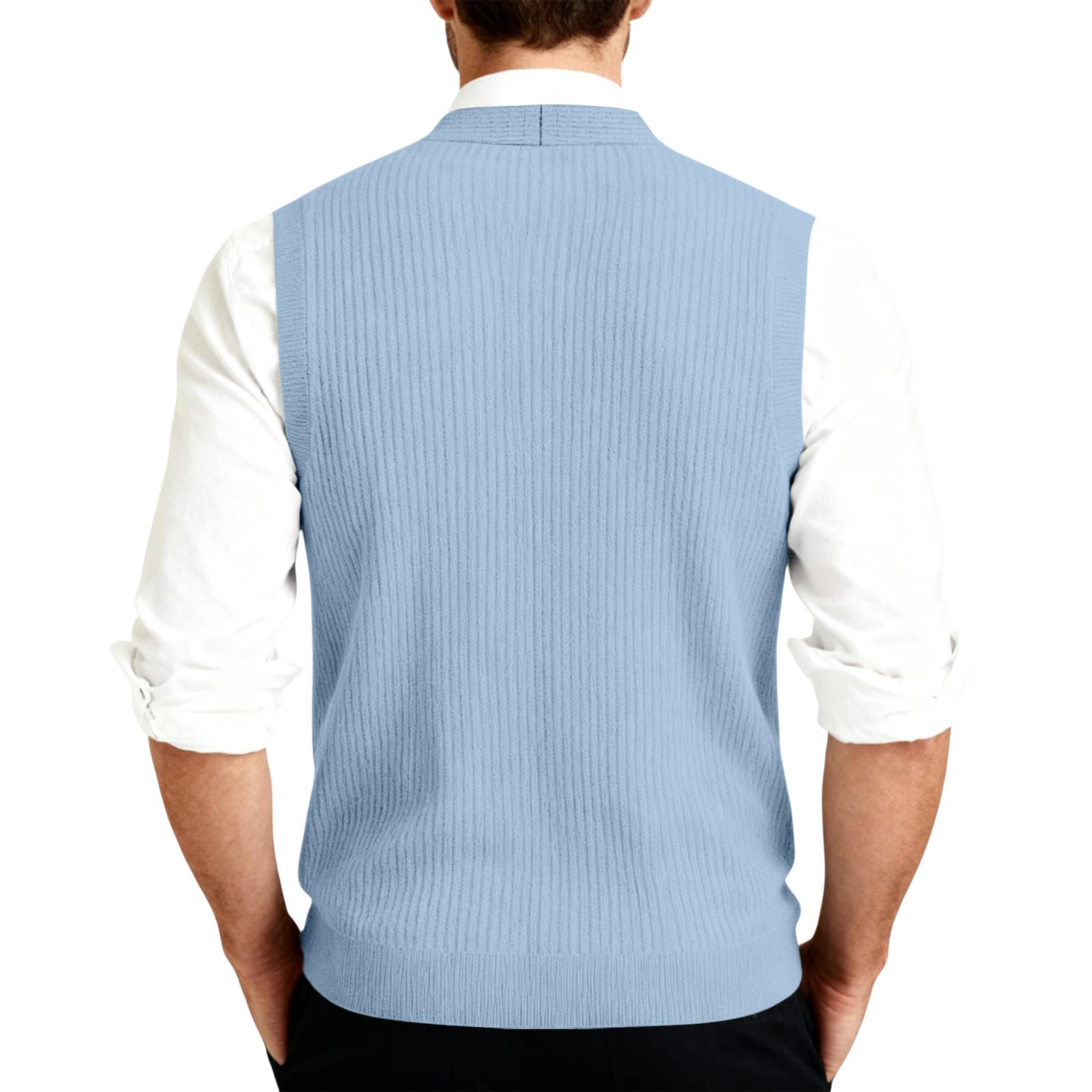 Herren Pullover Weste V Ausschnitt Business Casual Strickweste Cardigan Knopfleiste Pullunder Herren Einfarbig Ärmellose Pulloverwestee Strickpullover