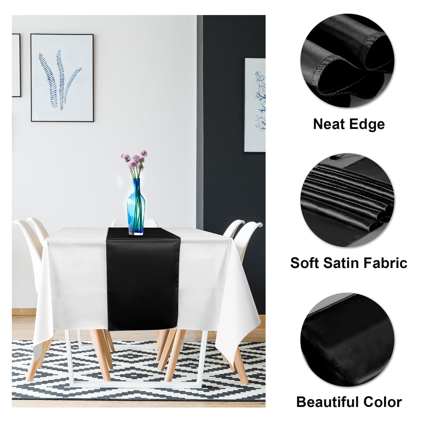 12Pack 12x108 Inch Satin Table Runner and 54x108Inch Plastic Tablecloths  White and Black Disposable Rectangle Table Cover for Graduation Wedding  Bridal Shower Anniversary Birthday Party Decorations : Amazon.ca: Home
