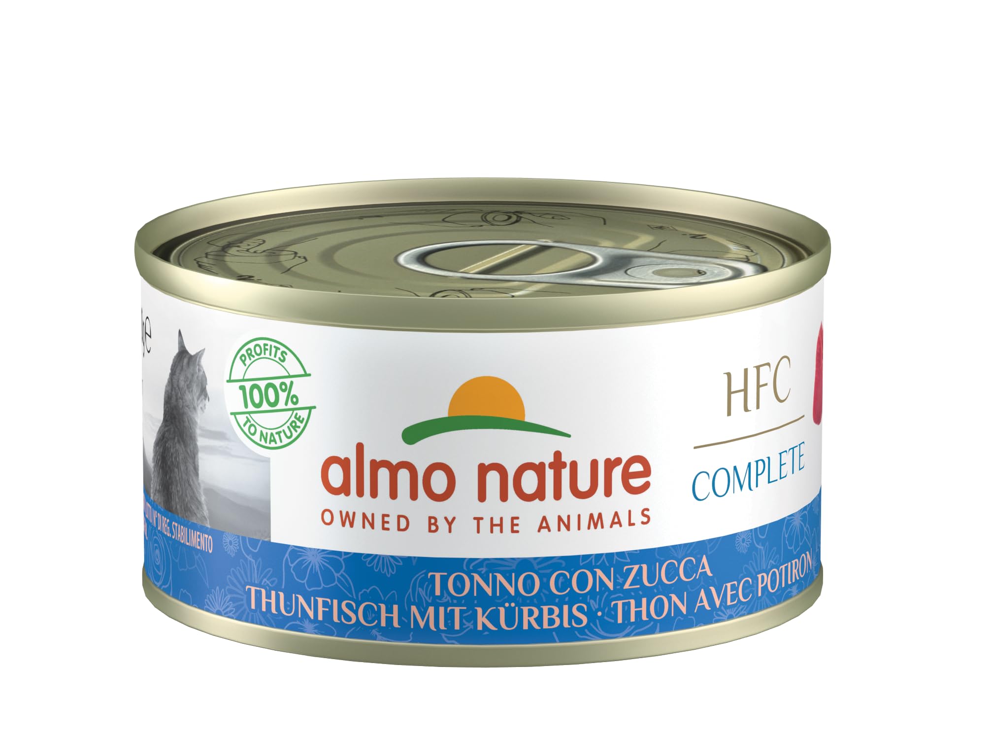 Almo Nature HFC Complete, Alimento Umido per Gatti Adulti - Tonno con Zucca, Senza Glutine- 70g, Confezione da 24